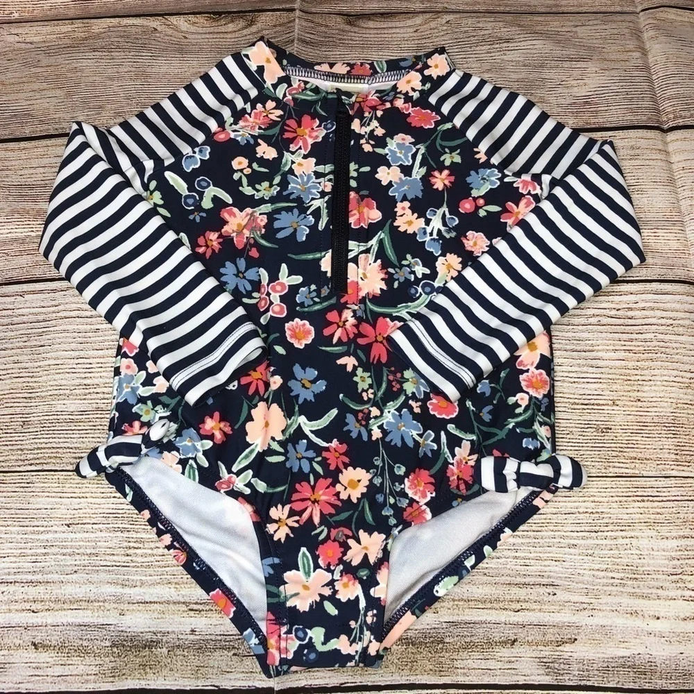 OshKosh Blue Floral Infant Long Sleeve One Piece Rashguard Size 18 Months